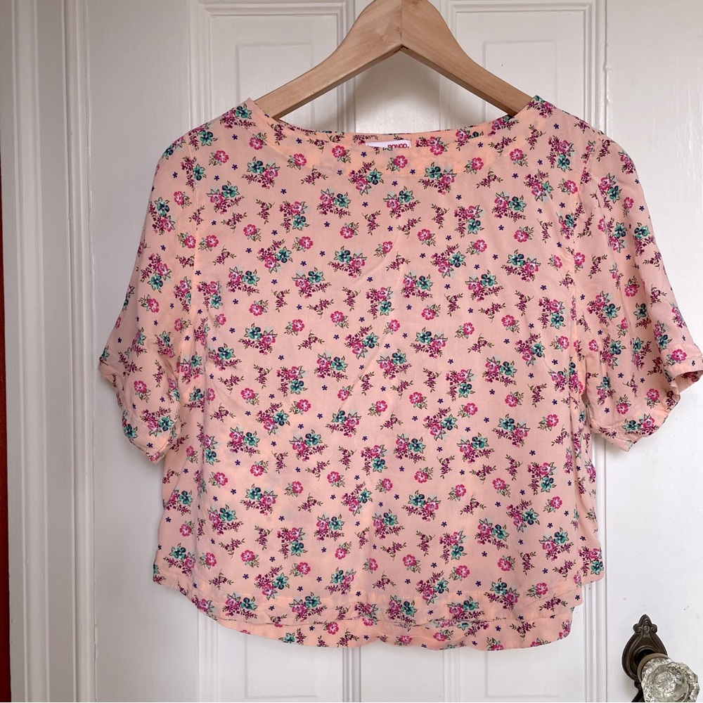 Bongo Pink Boxy Top Floral Cropped Vintage Pink Summer Pretty Blouse Small